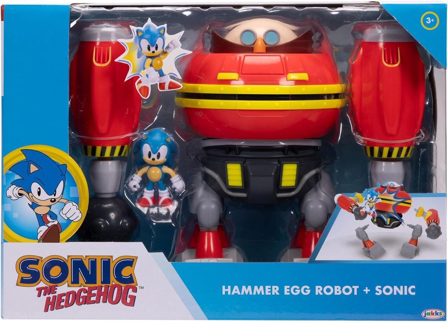 JAKKS Pacific Sonic The Hedgehog 2.5" Action Figure Hammer Egg Robot Deluxe Playset. 360 Degree Spin Attack and Projectile Cannon Arms! 3 Strikes