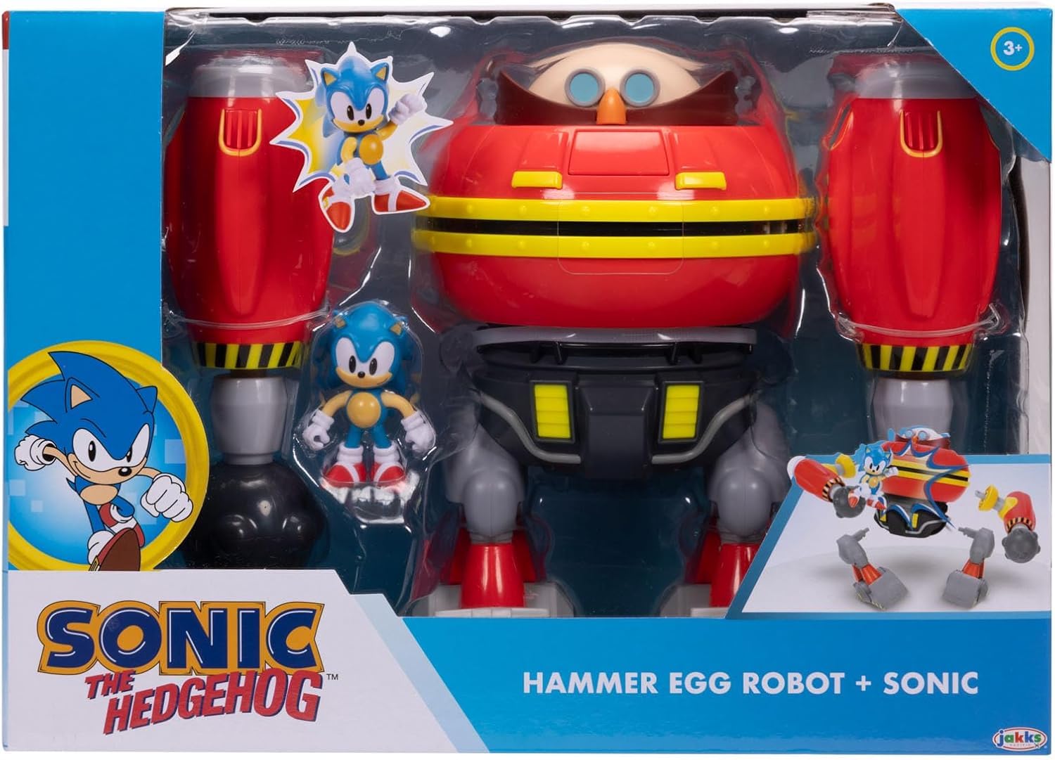 JAKKS Pacific Sonic The Hedgehog 2.5" Action Figure Hammer Egg Robot Deluxe Playset. 360 Degree Spin Attack and Projectile Cannon Arms! 3 Strikes