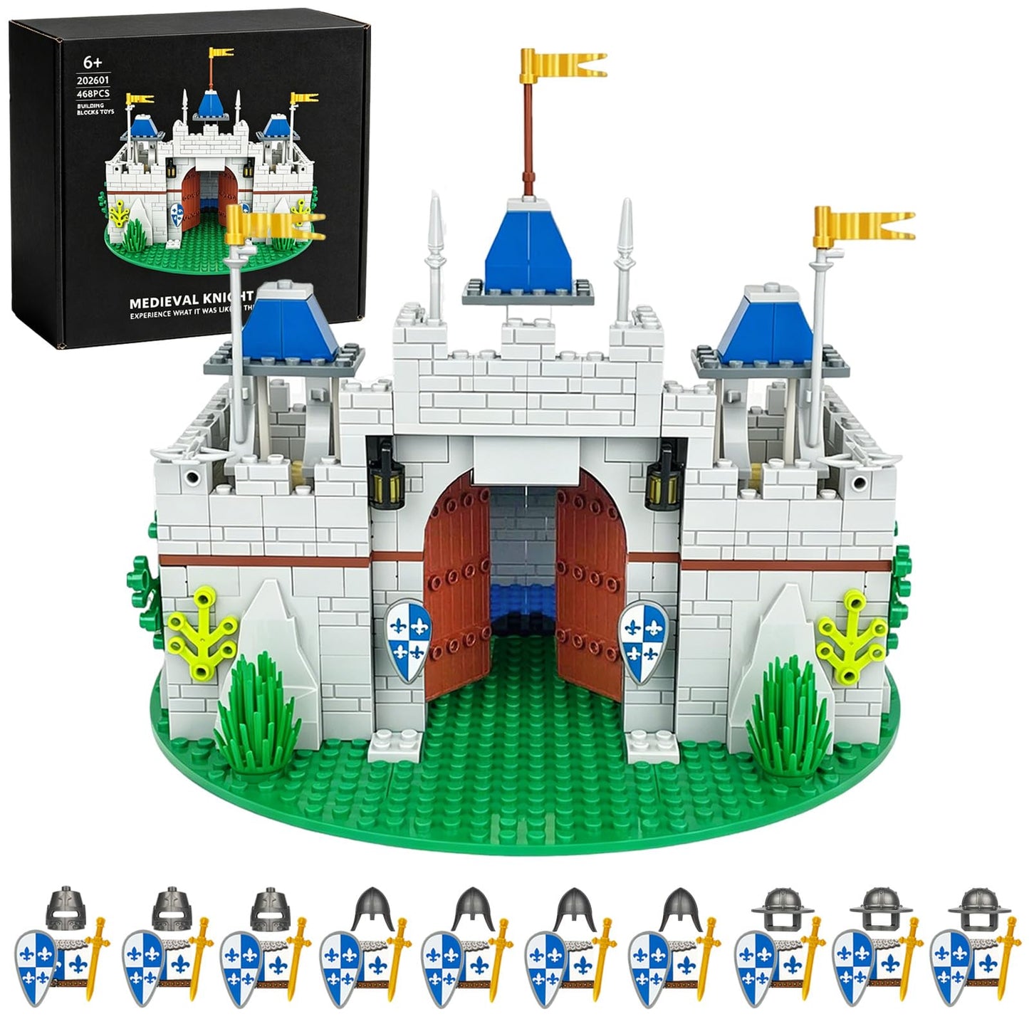 Usoway Medieval Knight Castle Building Blocks Set,Comes with 12 Knights Figures,Compatible with Lego Medieval Town Square Toys,for Adult and Children