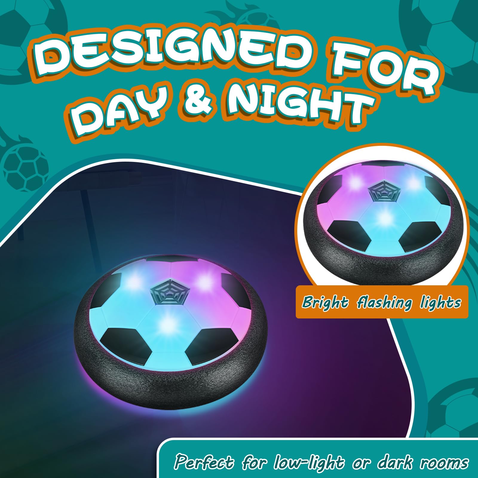 Ocditikl 2 Pack Hover Soccer Ball with 8 Pcs Batteries, Air Floating Soccer Toy with LED Lights & Foam Bumper, Indoor Games for Kids 4-8-12, Birthday