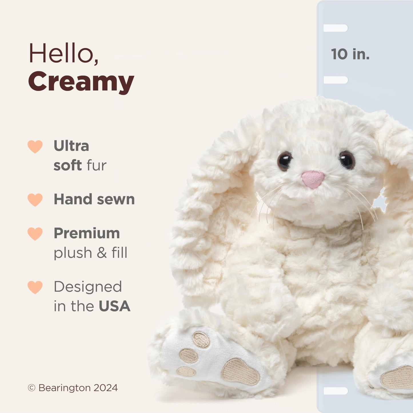 Bearington Creamy The Easter Bunny Stuffed Animal - 10" Soft Plush Rabbit Toy with Fluffy Fur - Adorable Toy Bunny with Cuddly Design - Cute Easter