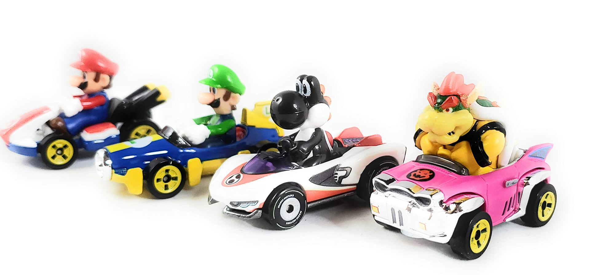 Hot Wheels Mariokart 4-Pack Exclusive Black Yoshi P-Wing Mario Bowser Luigi