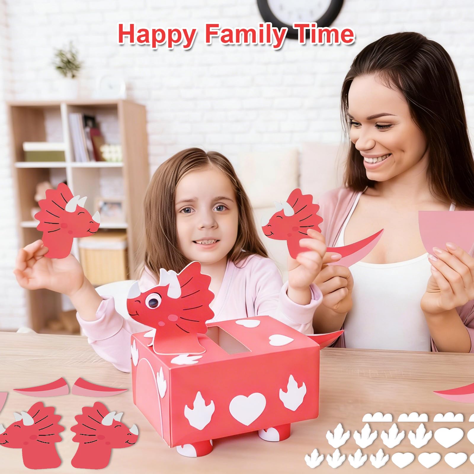 Fennoral 2 Pack Valentines DIY Mailbox for Kids Make You Own Valentine's Day Craft Kits with Foam Sticke Dinosaur Card Box for School Classroom Boys