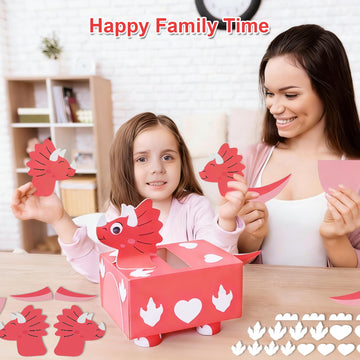 Fennoral 2 Pack Valentines DIY Mailbox for Kids Make You Own Valentine's Day Craft Kits with Foam Sticke Dinosaur Card Box for School Classroom Boys