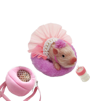 VOLOBE Silicone Piglet with Pink Portable Carrier Bag, 5 Inches Realistic Piglet with Sleeping Pad Accessories for Kids Boy Girl Christmas Birthday
