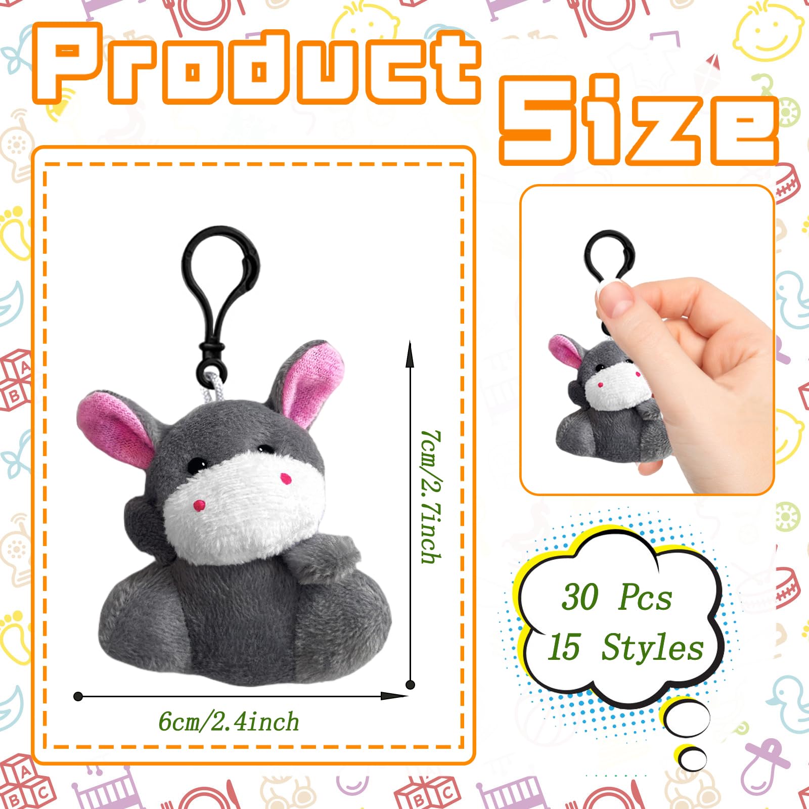 Jnnzzggu 30 PCS Mini Plush Toys,Cute Stuffed Animals Plush Keychain Set,Animals Toys for Kids,Easter Basket Stuffers,Party Favors,Classroom Gift