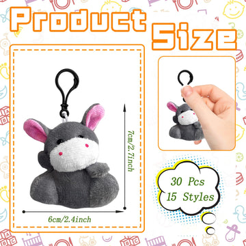 Jnnzzggu 30 PCS Mini Plush Toys,Cute Stuffed Animals Plush Keychain Set,Animals Toys for Kids,Easter Basket Stuffers,Party Favors,Classroom Gift