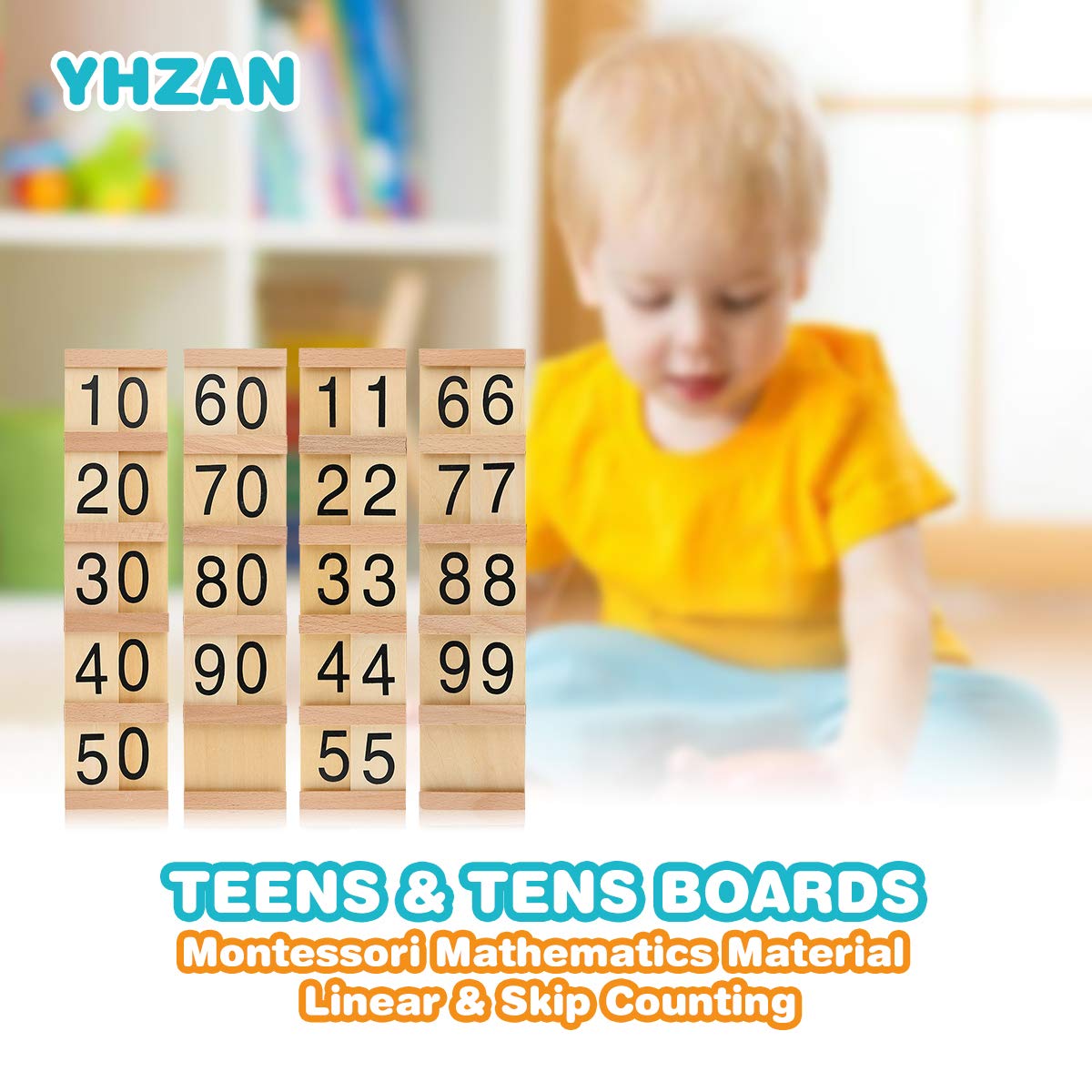 YHZAN Montessori Teens and Tens Boards Family Version Kids Wooden Toy Early Development Math Material for 1 year old up