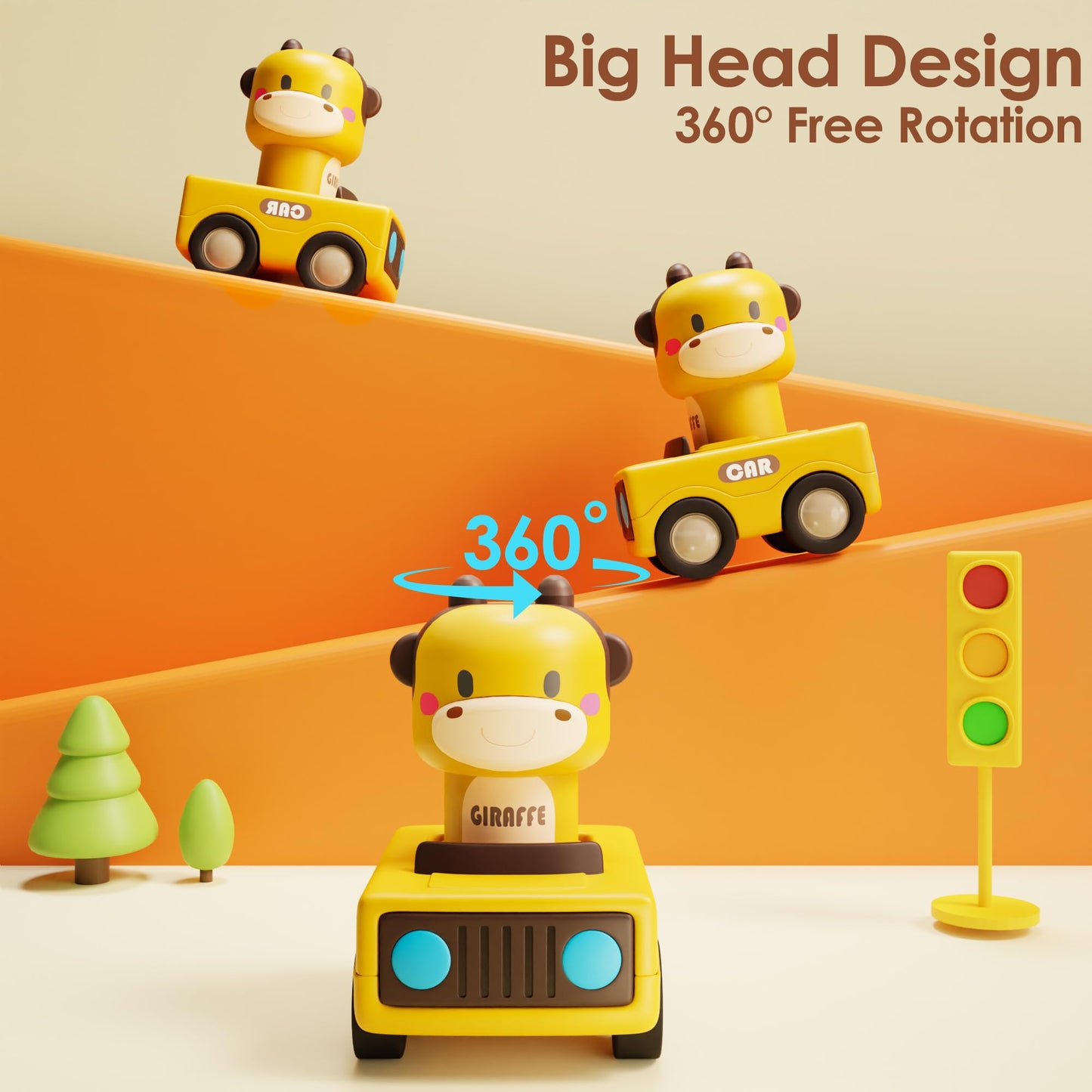 iPlay, iLearn Press to Go Car Toys for Toddlers 1-3, Baby Animal Racing Cars, Infant Play Vehicle Set, Baby Push Go Friction Car Toys for 6-9-12-18