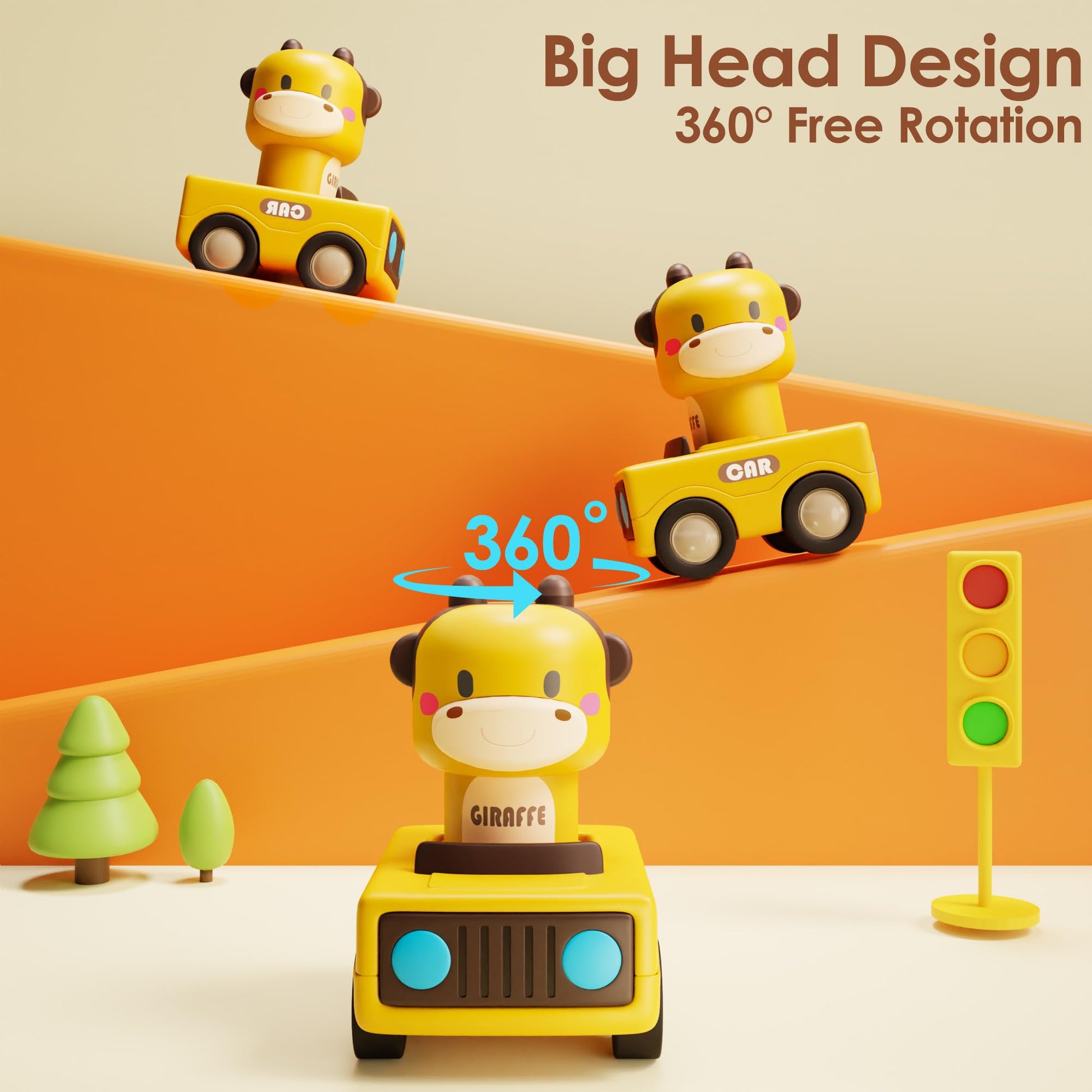 iPlay, iLearn Press to Go Car Toys for Toddlers 1-3, Baby Animal Racing Cars, Infant Play Vehicle Set, Baby Push Go Friction Car Toys for 6-9-12-18