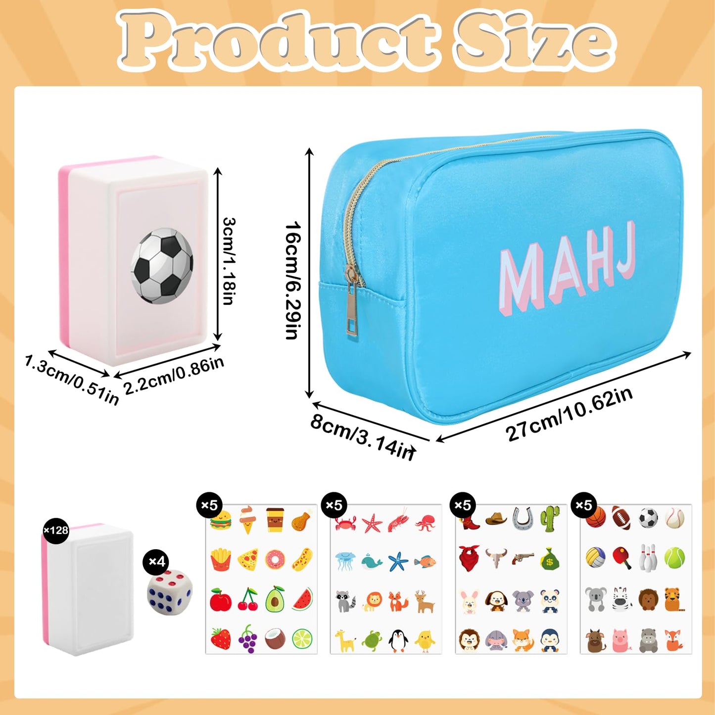 American Mahjong Game Set,Mahjong Tile Game,Mahjong Set with 128 Premium Pink Tiles(1.18'') Animal and Food Pattern with Handbag for picnics, Camping
