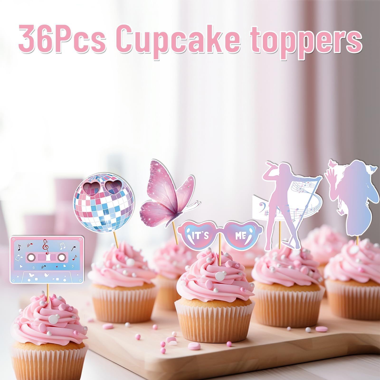 36PCS Eras Party Cupcake Toppers, Eras Cake Topper, Music Singer Super Star Cake Decorations Music Birthday Party Decorations, Guitar Themed Party