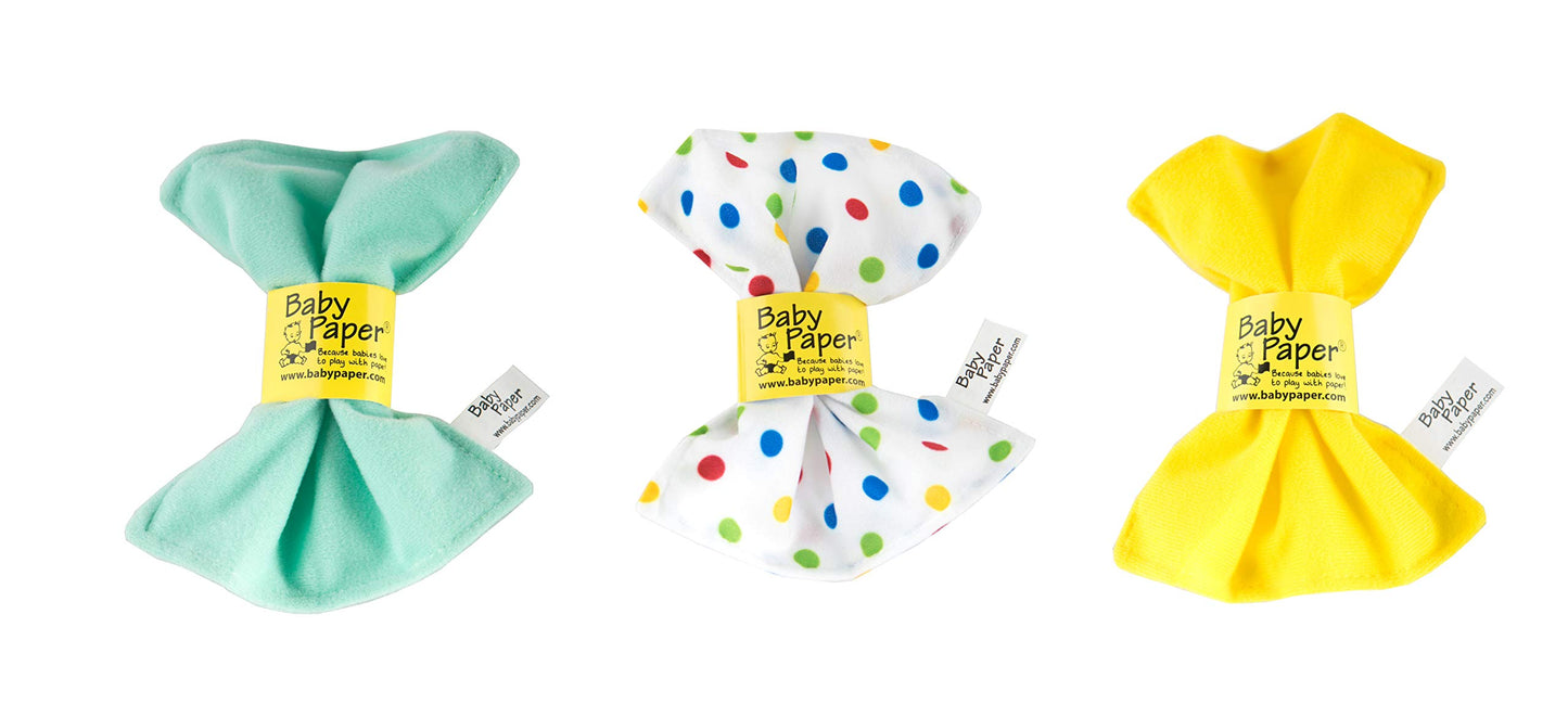 Baby Paper Original Crinkle Sensory Toy | Mint, Polka Dot, Yellow 3-Pack | Bright Colors, Washable, and Non-Toxic Crinkle Paper for Babies | Perfect