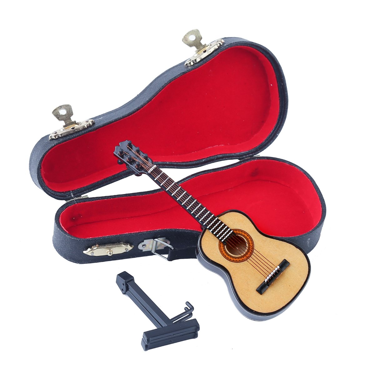 Wood Miniature Guitar Replica with Stand and Case Home Decoration Sculpture