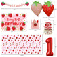 Berry Baby Girl 1st Birthday Decor, Strawberry First Birthday Decorations for Girls with Balloon Arch, Party Backdrop,Photo Banners,Cupcake