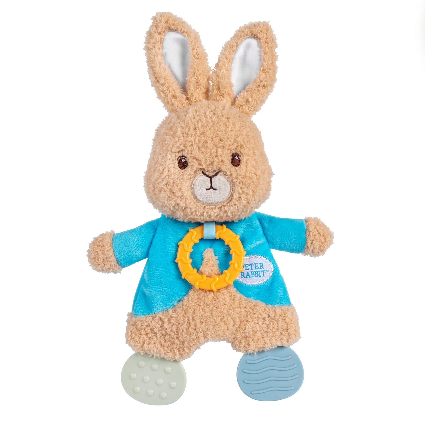 Kids Preferred Beatrix Potter Peter Rabbit Flat Sensory Blanky Interactive Baby Teether Toy with Crinkle Sounds, Soft Textures, Bright Colors,