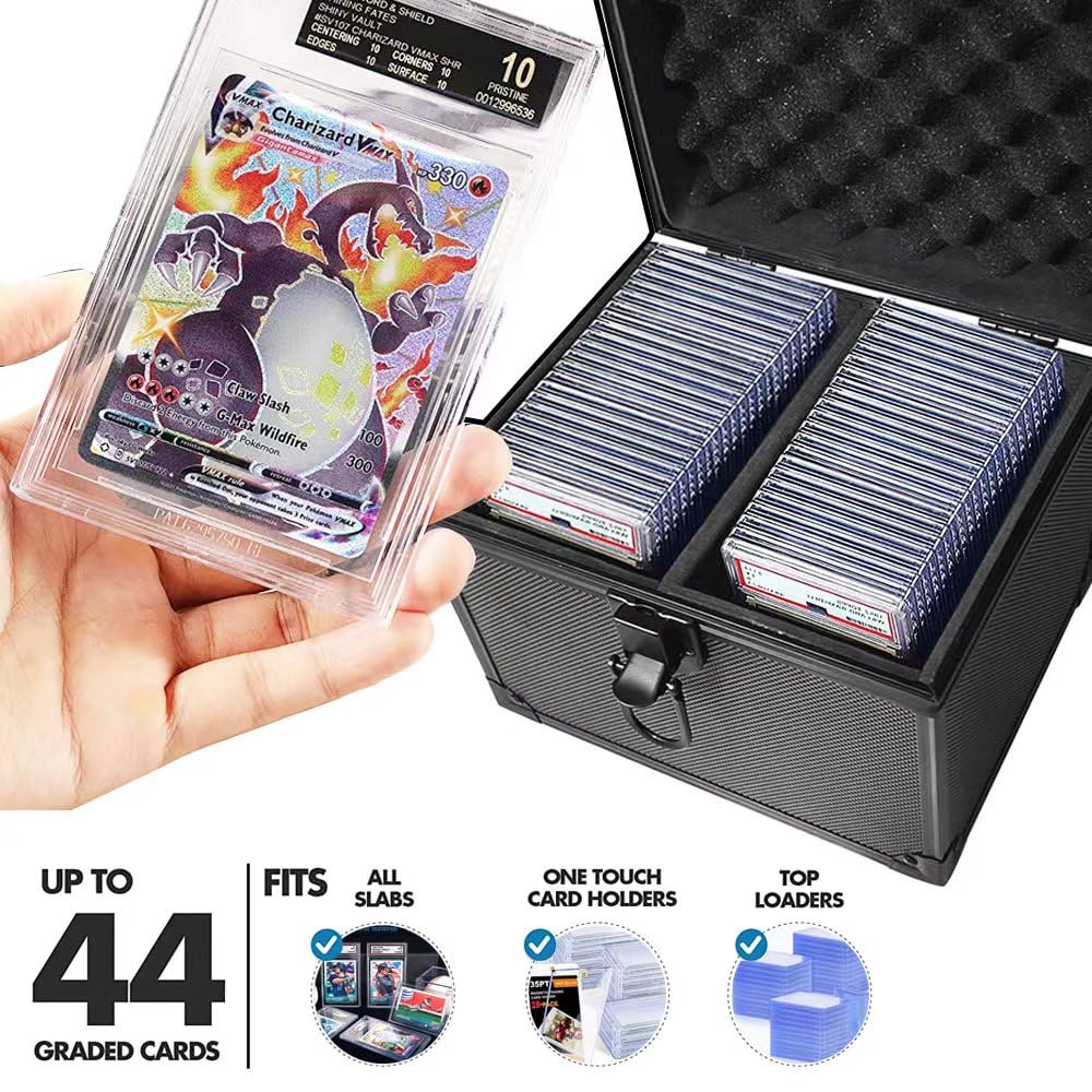 WUBRG TCG Graded Card Slab Storage Box Fits 44 PSA/BGS/FGS/SGC Graded Cards - Top Loader Card Holder Case Collector Box for MTG/Sport Card Holder fits