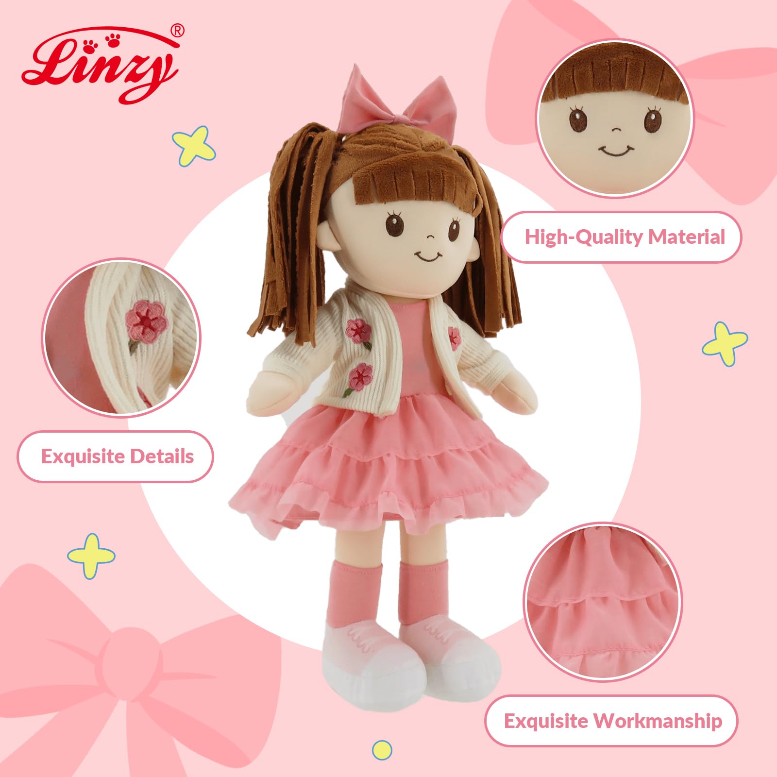 Linzy 15" Little Sweet Hearts Lily Doll, My First Plush Rag Doll for Girls