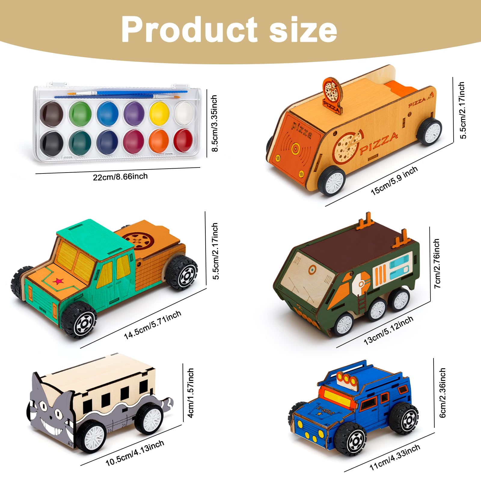 Minyaluck 5 Wooden Cars Craft Kit-Build & Paint Your Own Wood Model Car Kit,Wooden Crafts,Wooden 3D Puzzles