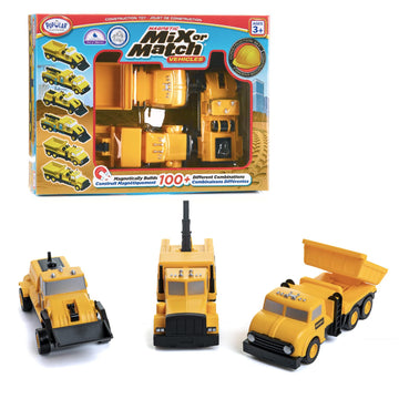 Popular Playthings Magnetic Vehicles for Toddlers 1-3, Mix or Match Car Toys, Set of 3 Gift for Kids - Construction Vehicles
