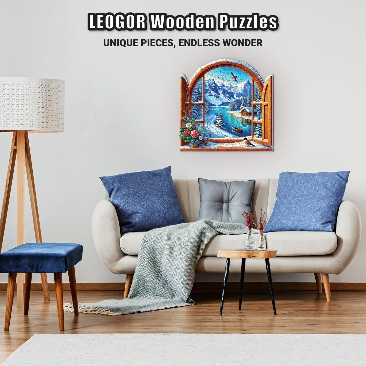 LEOGOR Wooden Jigsaw Puzzles for Adults 200 Pieces (11.1 × 10.9 in), Winter Puzzle, Extra-Thick 5 mm Wood, Unique Animal Shapes, Relaxing for Adults