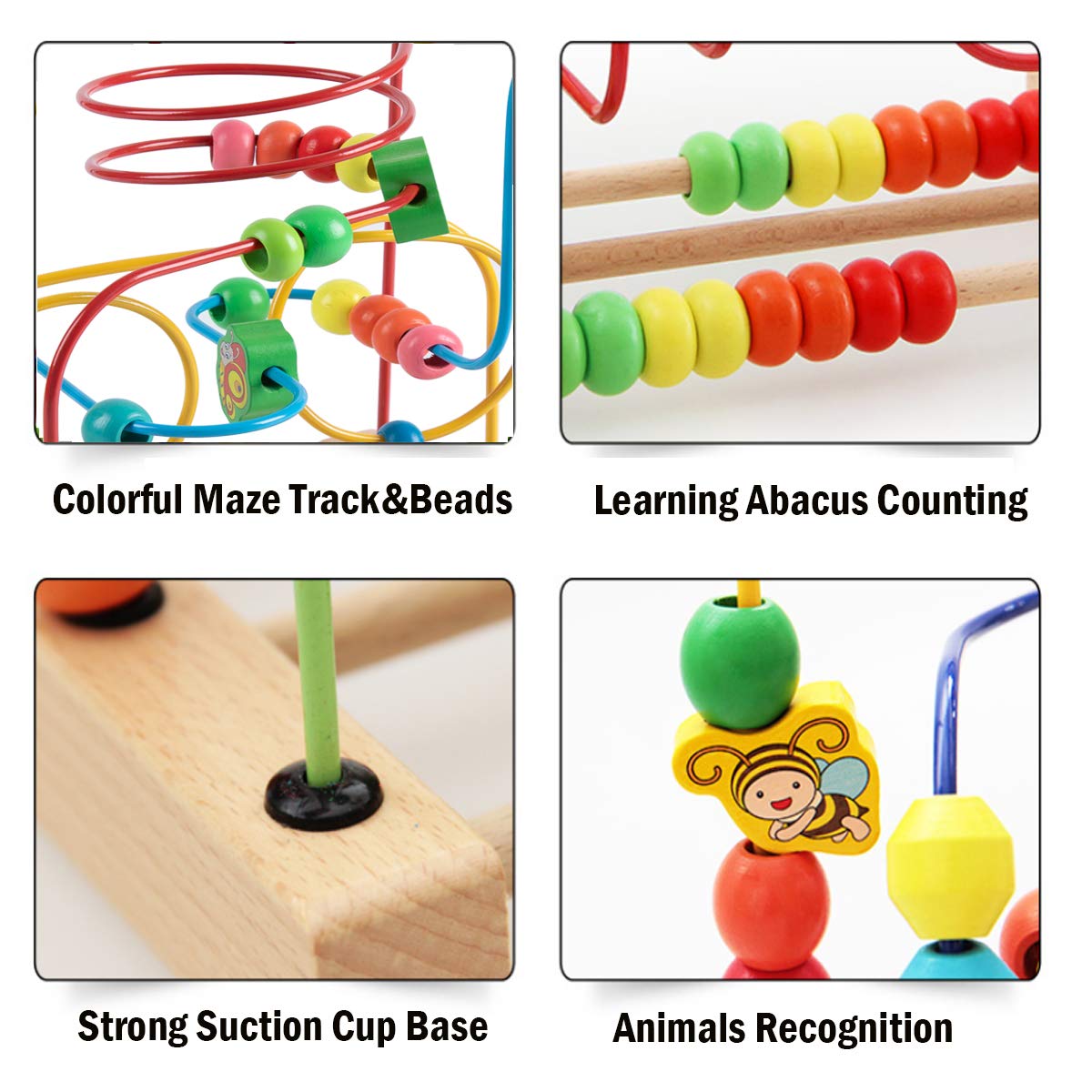 Joqutoys Bead Maze Toy for 1 2 3 Year Old Kids, Wooden Colorful Roller Coaster Circle Toys, Early Educational Toys for Toddlers, First Birthday Gifts