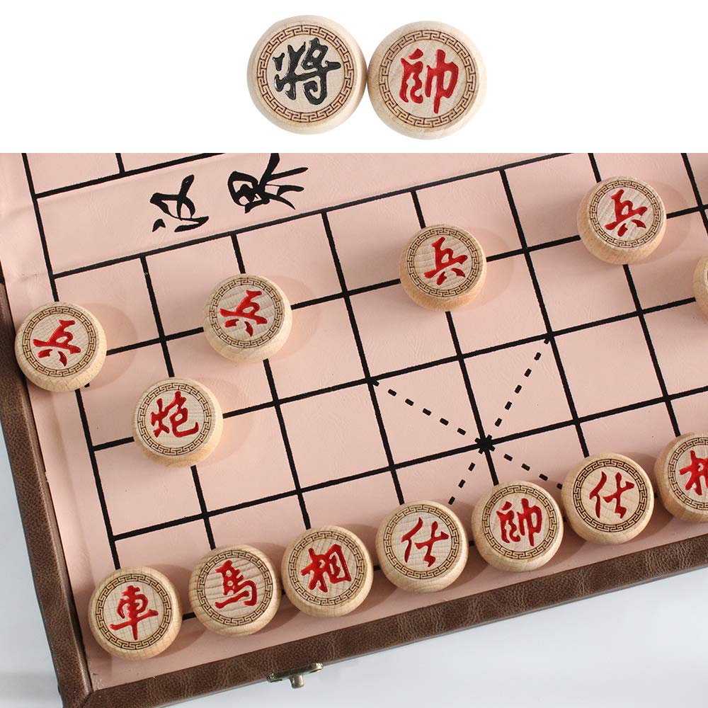 Luoyer 15 inch Chinese Chess Set with PU Leather Foldable Board Xiangqi Portable Chinese Chess Game Set Strategy Xiang Qi Board Games for 2 Players
