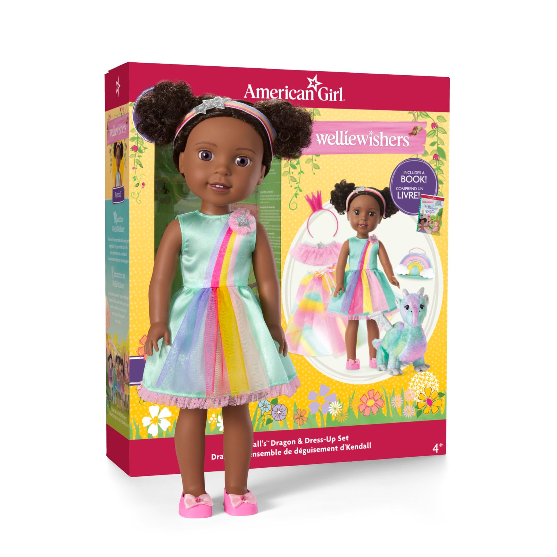 American Girl WellieWishers 14.5-inch Kendall Doll Playset with Crisella the Dragon, Doll Dress and Accessories, and Storybook, for Ages 4+ (Amazon