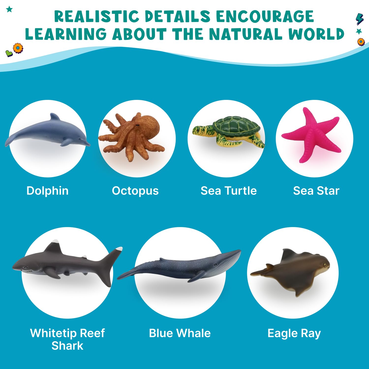 Get Ready Kids Ocean Animal Playset - 7 Sea Creature Toys for Kids