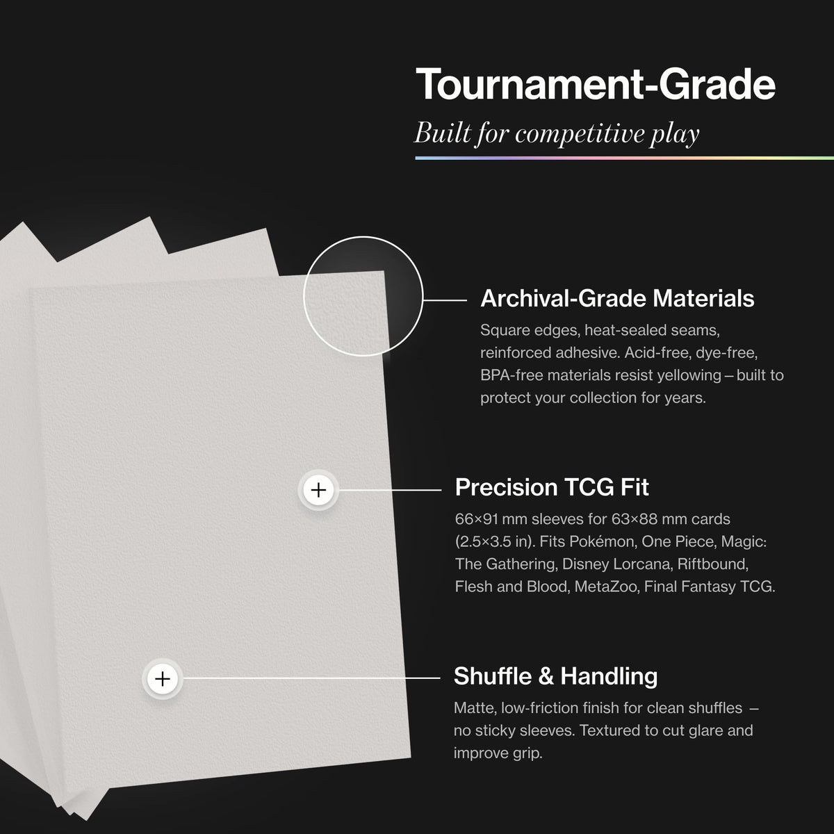 Curator® Tournament TCG Matte Sleeves - Standard Size (66x91mm) w/Black Backs - Non-PVC - “Parchment” (Off White) Palette Series - Compatible with