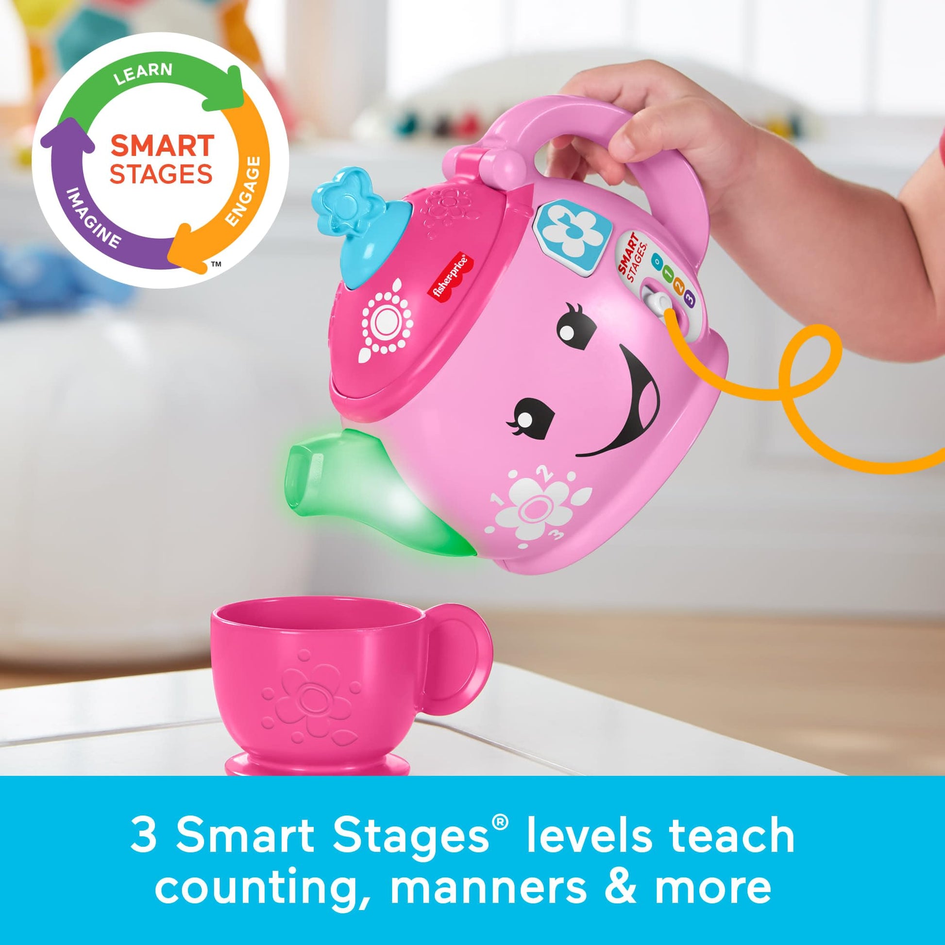 Fisher-Price Toddler Toy Laugh & Learn Sweet Manners Tea Set with Smart Stages Learning Songs for Pretend Play Kids Ages 18+ Months