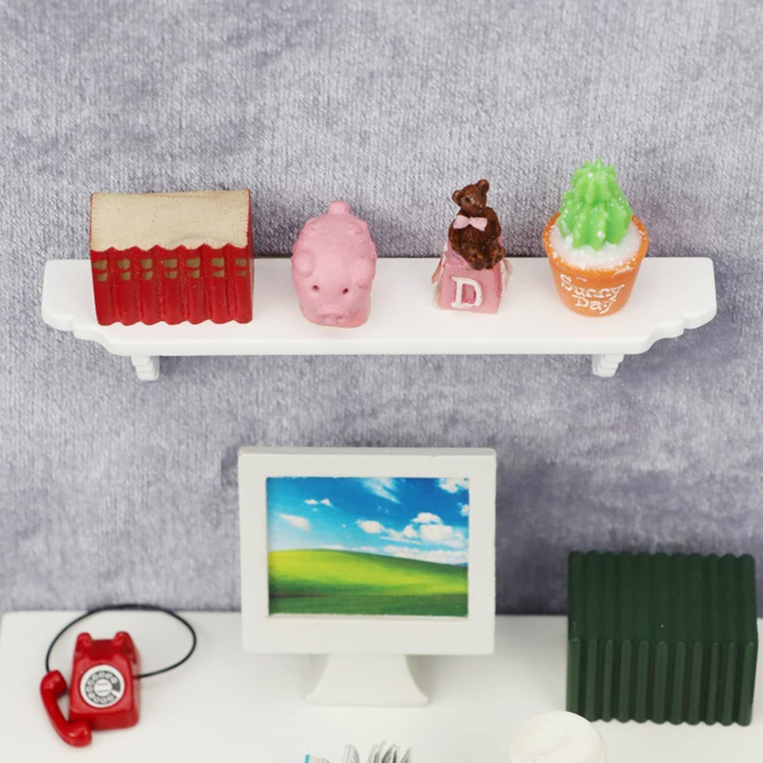 Jowxsx White Dollhouse Wall Shelf, 1/12 Scale Miniature Dollhouse Accessories, Doll House Storage Wall Shelf for Kitchen Scene, DIY Micro Landscaping