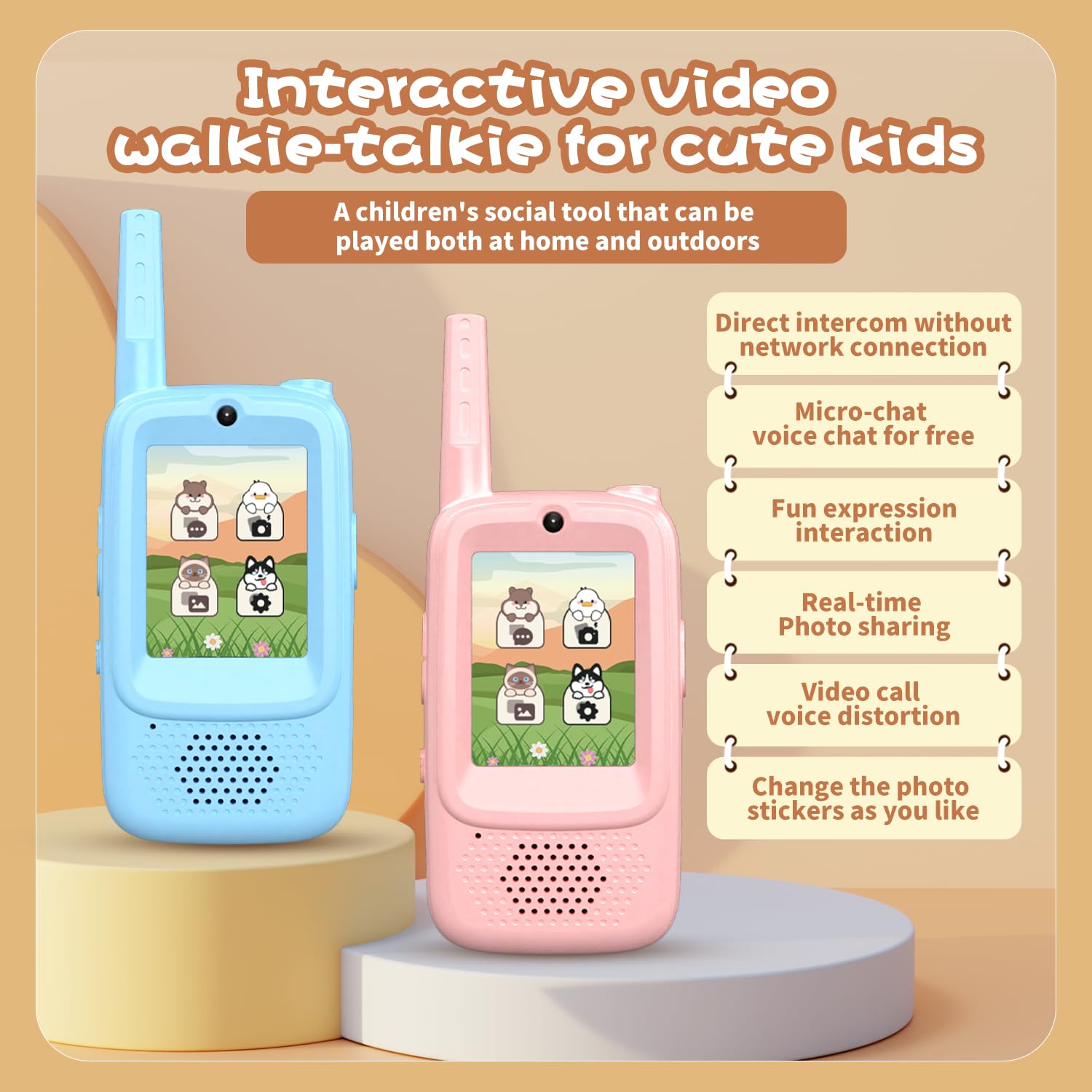 Kids Video Walkie Talkie Set, 2 Video Walkie Talkie Toys for Kids with 2.0" Screen, Voice Changer, Voice Chat,Photo Share,Emojis,300m Range, Blue and