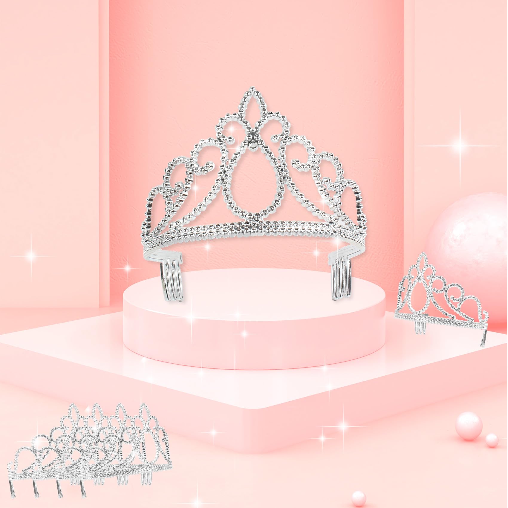 XiangGuanQianYing 12 Pieces Dress up Crowns Princess Crowns and Tiaras Dress up Costume Party Favor Accessories Silver Tiaras for Little Girls