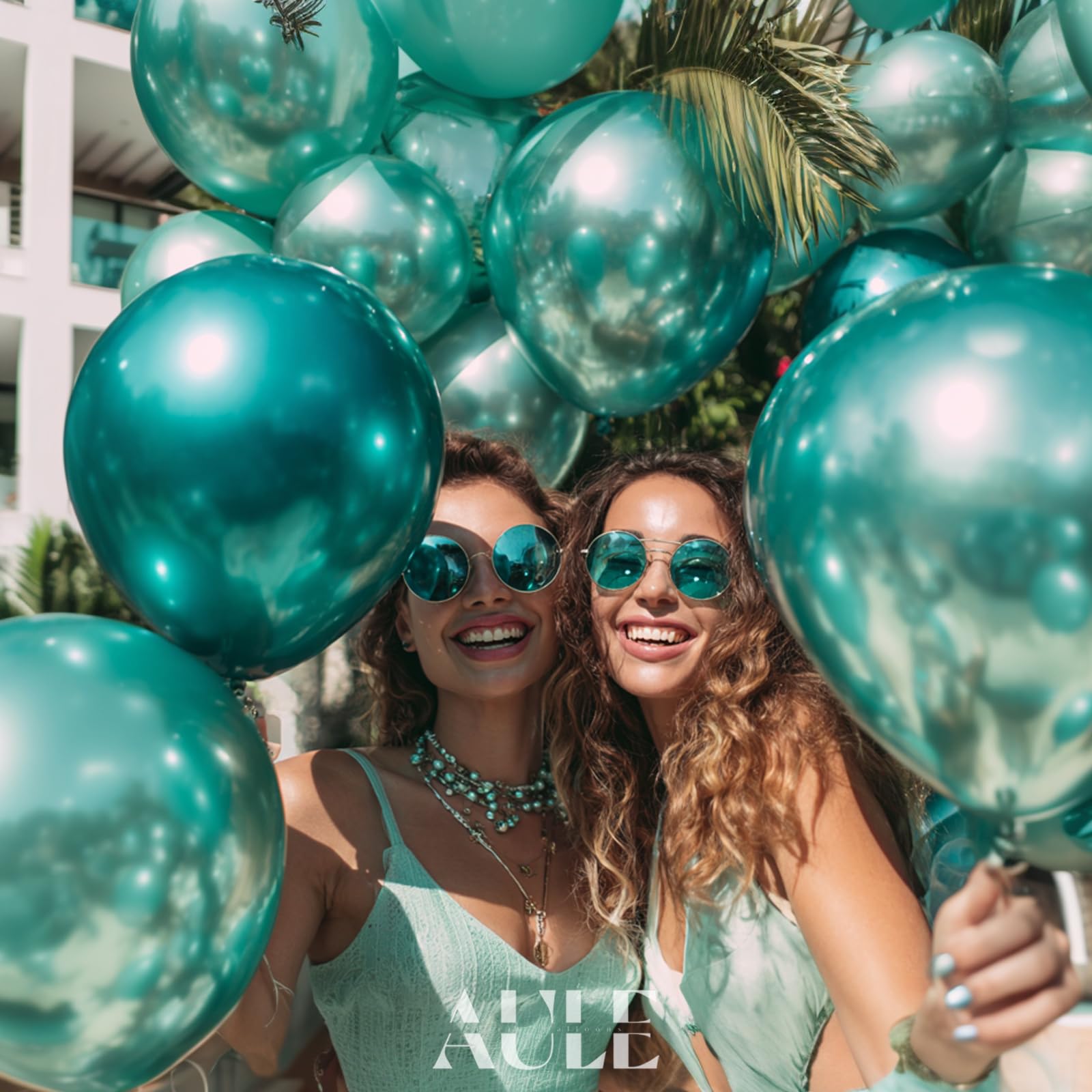 AULE 50Pcs Metallic 12 Inch Teal Green Chrome Helium Shiny Balloon