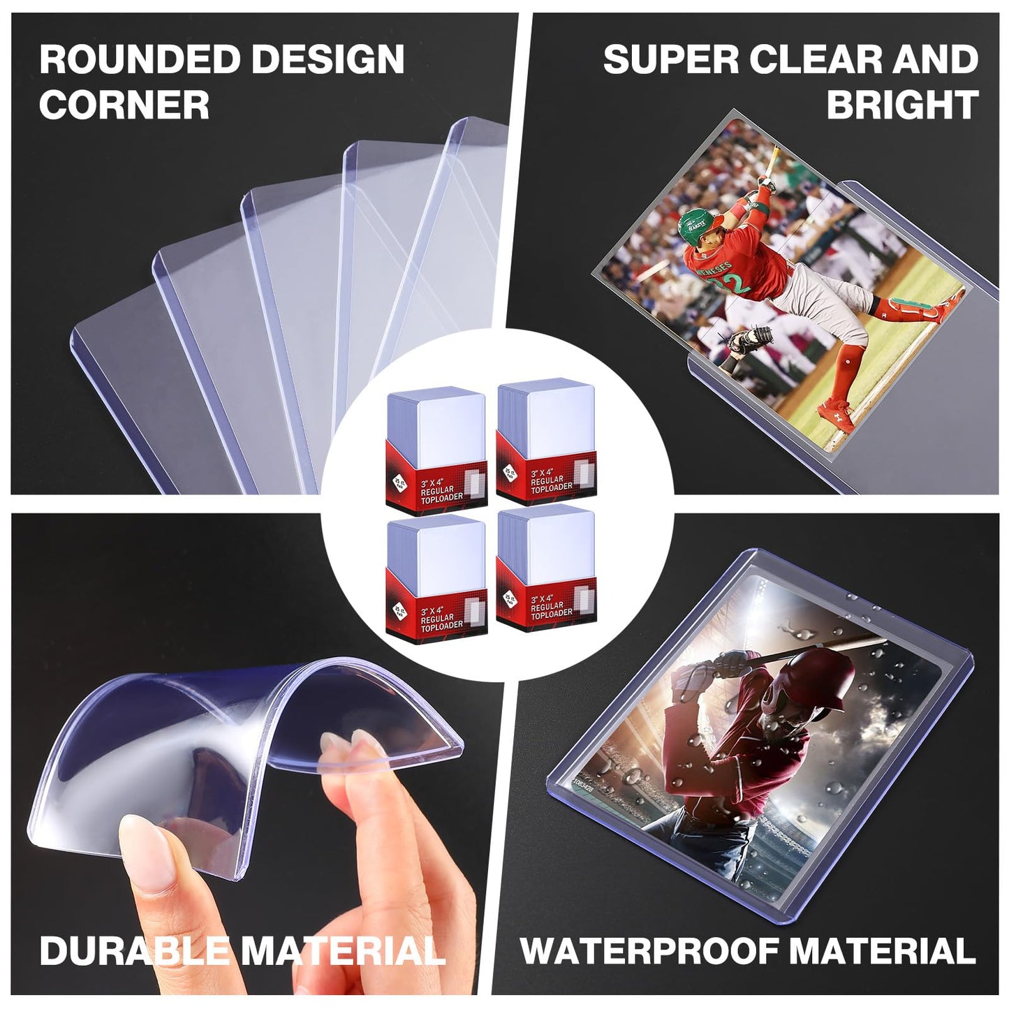 200 Card Sleeves Top Loaders for Cards Included 96 Pockets Top Loader Binder, 3" x 4" Baseball Card Protector Hard Plastic Card Holder for Sports