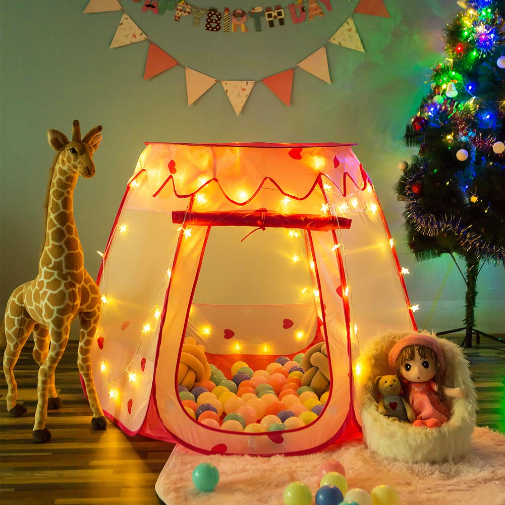 Crayline Pop Up Princess Tent with Star Light, Toys for Year Old Girl Birthday Gift, Girl Toys, Ball Pit for Girl Gift, Easy to Pop Up