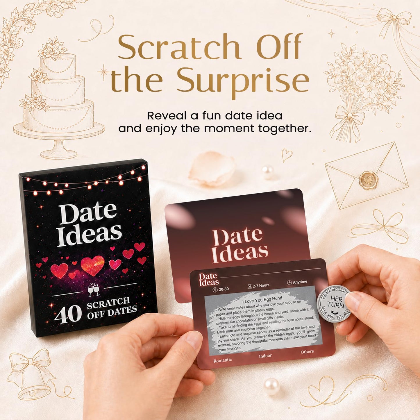 Hesuuho Newlywed Gifts for Couples, 40 Scratch Off Date Night Cards, Romantic Date Ideas for Bride and Groom, Wedding Gift, Engagement Gift, Bridal