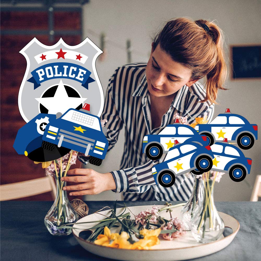 Big Dot of Happiness Calling All Units - Police - Cop Birthday Party or Baby Shower Centerpiece Sticks - Showstopper Table Toppers - 35 Pieces