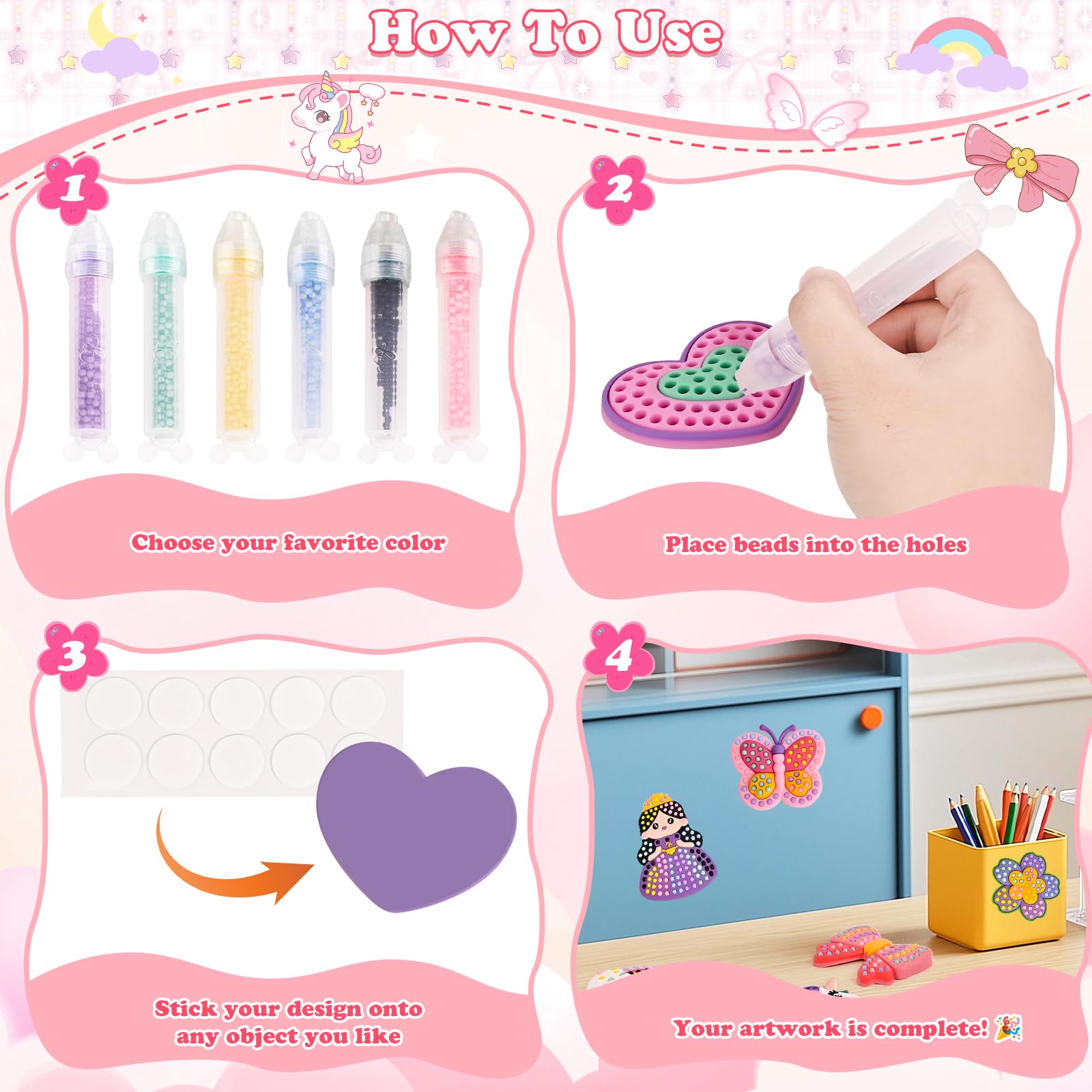 YoFellas DIY Bead Art & Mosaic Kit for Kids Ages 6-12 - Complete Craft Set with Bead Pens, Colorful Templates, and Fun Stencils - Creative Arts