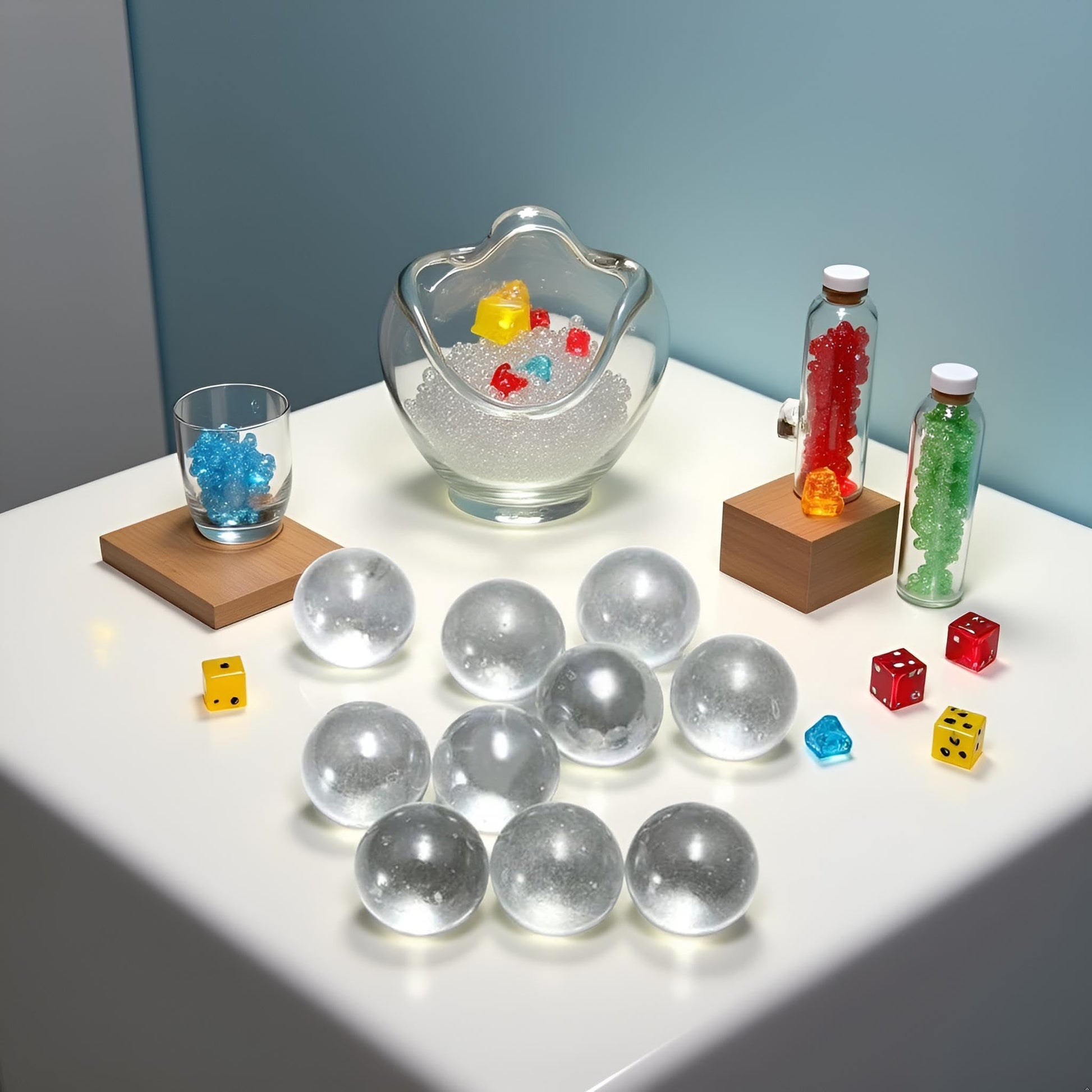 20 Pcs 10mm Clear Glass Marbles Solid Marble Beads Marbles Games Bouncing Ball Pinball Machine for Vase Fish Tank Filler Home Decor, Dice and Marble