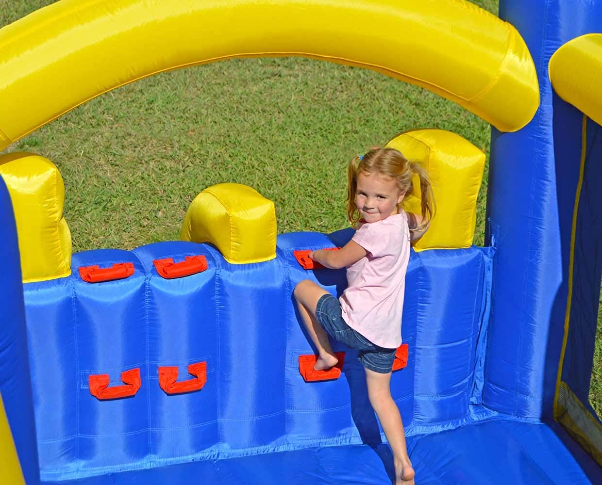 Island Hopper Racing Slide and Slam Inflatable Bounce House - Dual Slides, Climbing Wall & Basketball Hoop for Fun - Jumper with Durable PVC Build