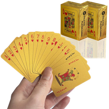 VOVCIG Mini Playing Cards, 2 Deck Gold Miniature Card Set Waterproof Foil Poker Cards Game Poker Traveling Decks Cards for Adults(Gold)