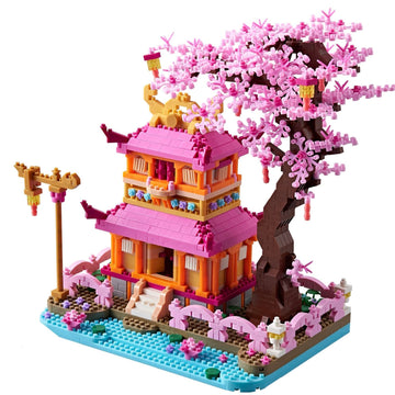 LUKHANG Cherry Blossom Tree House Micro Building Blocks Set Enjoy Flower Pavilion 1810pcs Exquisite Architecture Model Kit for Women (Adults Age