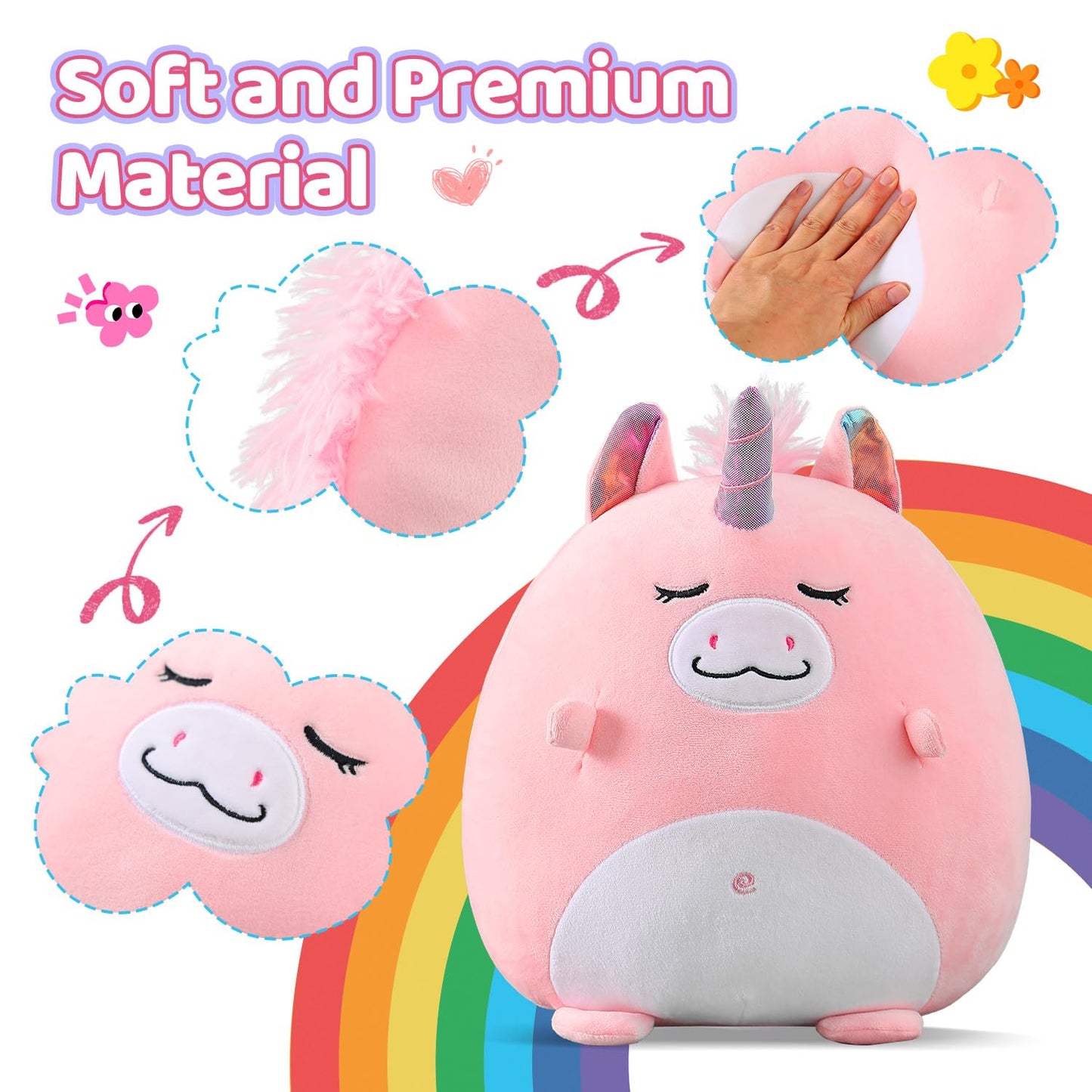 Marsjoy 12" Pink Unicorn Plush Pillow Toy Squishy Stuffed Animal Plushie Pillow Cute Unicorn Huggable Toy Kawaii Soft Cushion for Girl Kid Children's