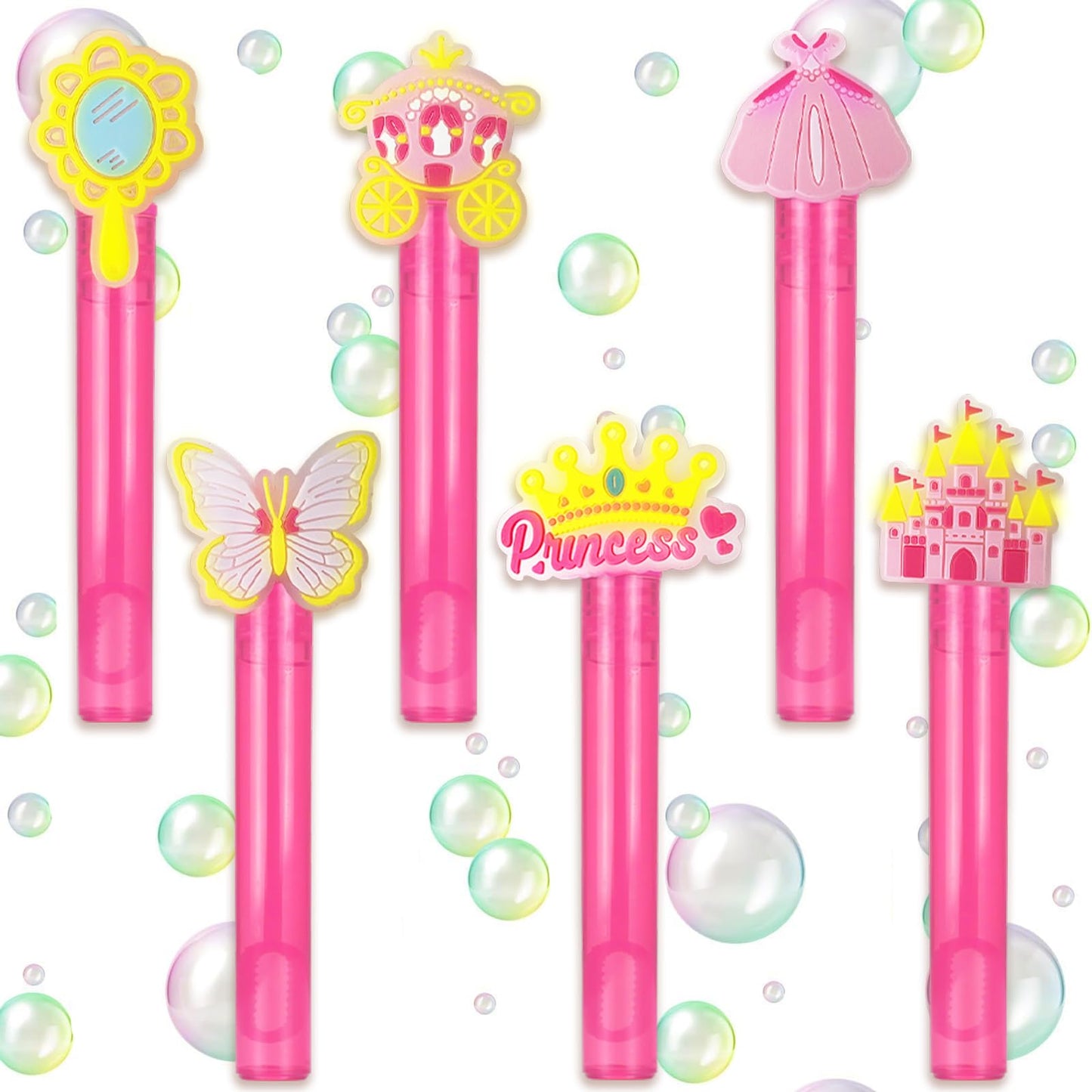 24PCS Glitter Princess Bubble Wands,Princess Birthday Party Supplies Prizes Castle Party Supplies Mini Bubbles Birthday,Goodie Bag Stuffers
