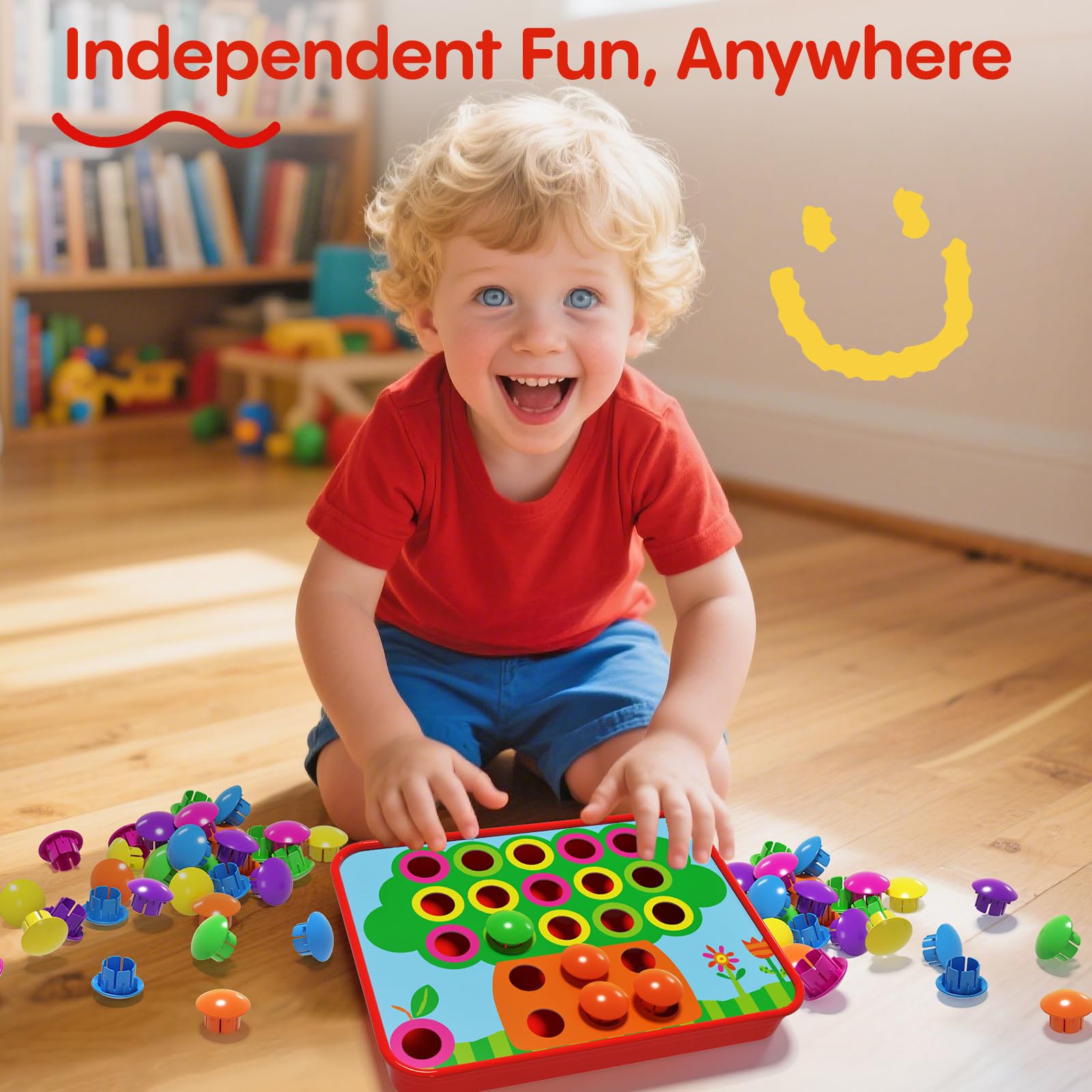 AMOSTING Button Art Toy - Educational Color Matching Mosaic Pegboard Sensory Learning Activity for Kids Age 3 4 5, Preschool Gift for Toddlers, Boys