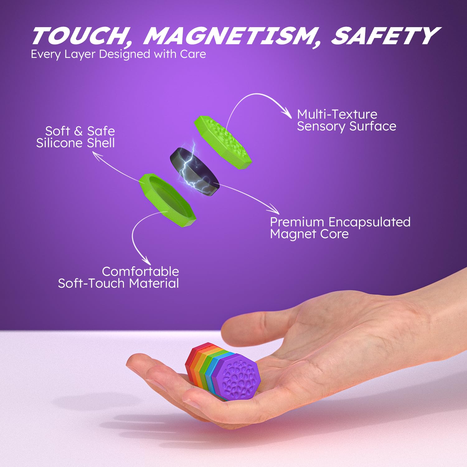Magnetic Chess Game with Stones,Magnet Game with String - 18 Silicone-Covered Magnets Fidget Toy Textured Sensory Rock Toys Strategy Game for Stress
