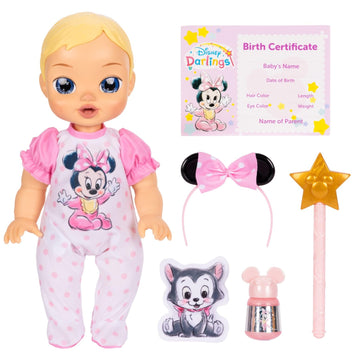 Disney Darlings 13-Inch Interactive Baby Doll - Magical Lights, Sounds, Music & Wand - Minnie-Inspired Nurturing Doll with Accessories - Multiple Skin