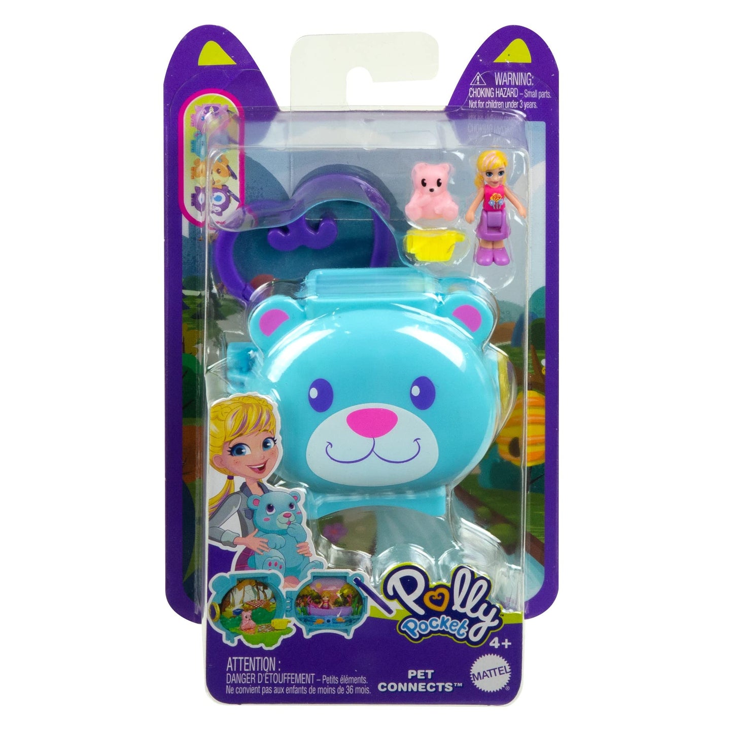 Polly Pocket Mattel Pet Connects HHW30 Micro Playset Blue Bear + Animal + Accessory